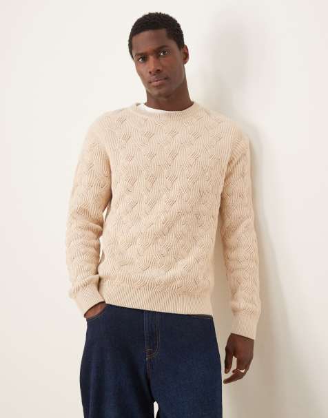 Selected Homme crew heavy structure knit jumper in cream - view 1