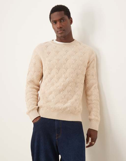 Selected Homme crew heavy structure knit jumper in cream