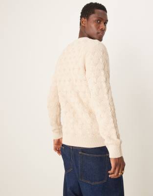 Selected Homme Crew Heavy Structure Knit Sweater In White