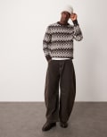 [Selected Homme] Selected Homme crew knitted jumper in cream brown pattern M Chocolate torte