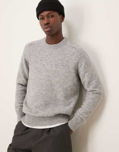 Selected Homme crew neck fluffy alpaca knitted jumper in grey - view 1
