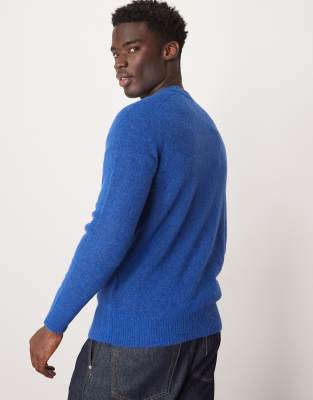 Selected Homme Crew Neck Fluffy Alpaca Knitted Sweater In Blue