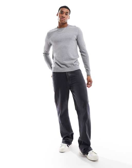 Selected Homme crew neck knit sweater in gray melange, 4 of 4