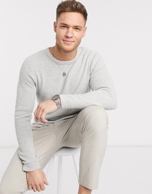 Selected Homme crew neck knitted jumper in light grey
