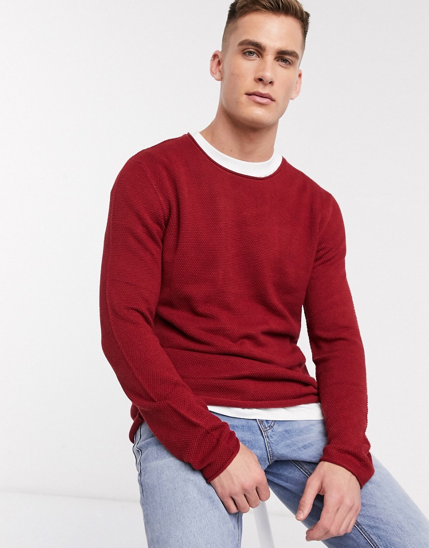 Selected Homme crew neck knitted jumper-Red