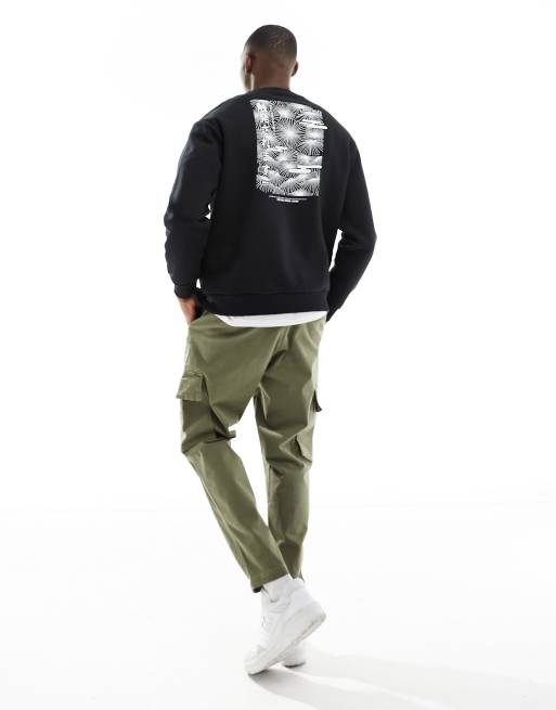 Selected Homme crew neck sweat with japanese back print in black