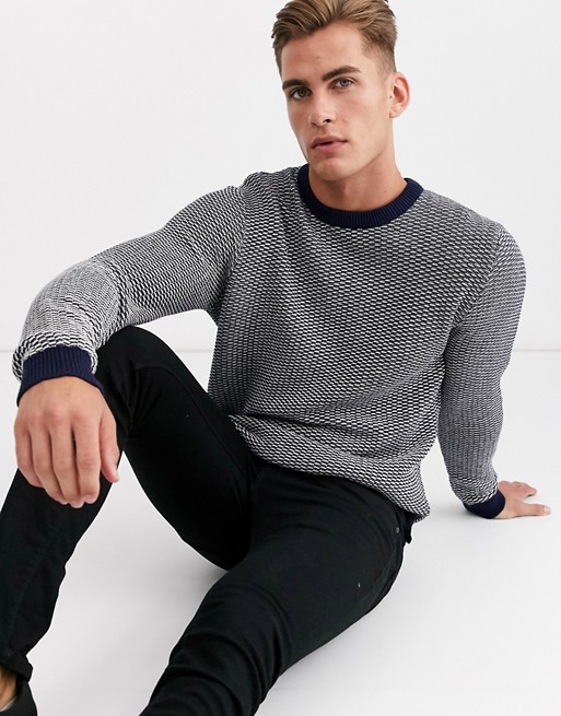 Selected Homme crew neck textured knitted jumper in navy