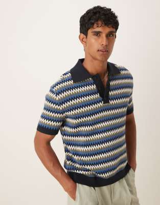Selected Homme crochet pattern polo in mutli - view 1
