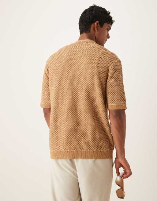 Selected Homme crochet shirt in tan