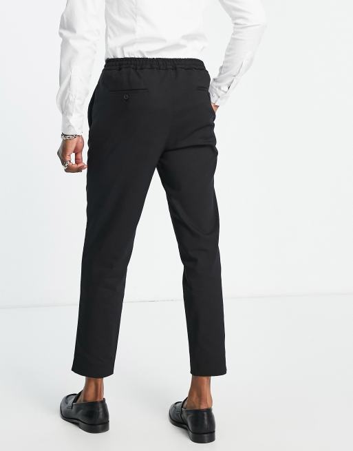 Selected Homme - Cropped, nette broek met toelopende pasvorm en elastische taille in zwart, 2 van 4