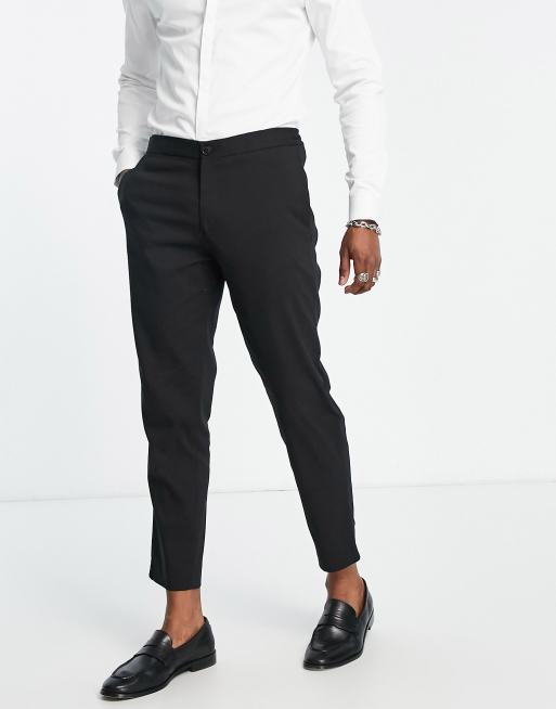 Selected Homme - Cropped, nette broek met toelopende pasvorm en elastische taille in zwart, 3 van 4