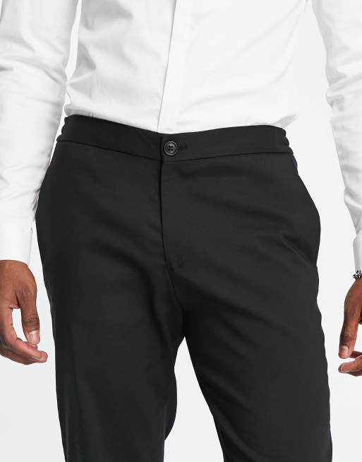 Selected Homme - Cropped, nette broek met toelopende pasvorm en elastische taille in zwart, 4 van 4