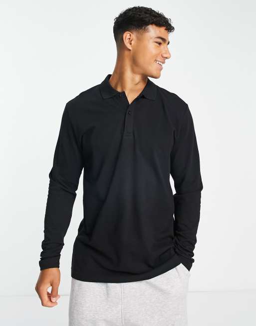 Selected Homme – Czarna koszulka polo z długimi rękawami
