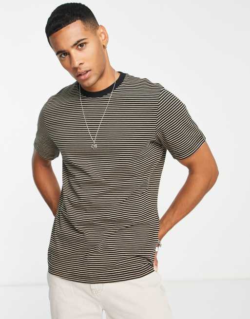 Selected Homme – Czarno-beżowy T-shirt w paski 
