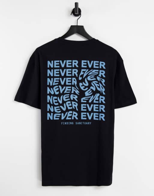 Selected Homme – Czarny bawełniany T-shirt oversize z nadrukiem „Never Ever” na plecach – BLACK