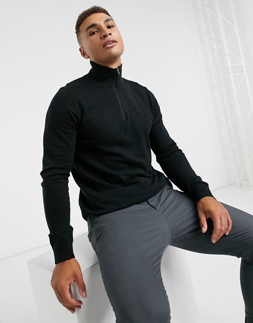 Selected Homme – Czarny sweter z krÓtkim zamkiem UETI