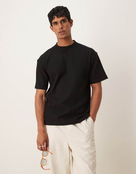 Selected Homme – Czarny T-shirt oversize o waflowej fakturze - view 1