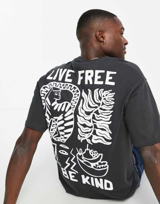 Selected Homme – Czarny T-shirt oversize z nadrukiem „Live Free” na plecach