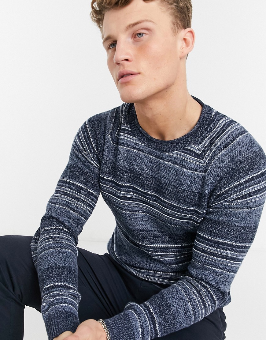 Selected Homme Damon striped crew neck sweater-Blues
