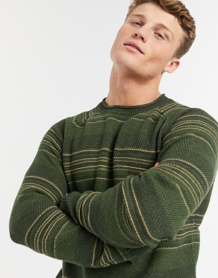 Selected Homme Damon striped crew neck sweater-Green