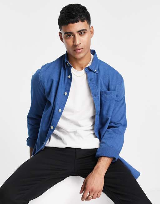 Selected Homme denim shirt in mid blue | ASOS