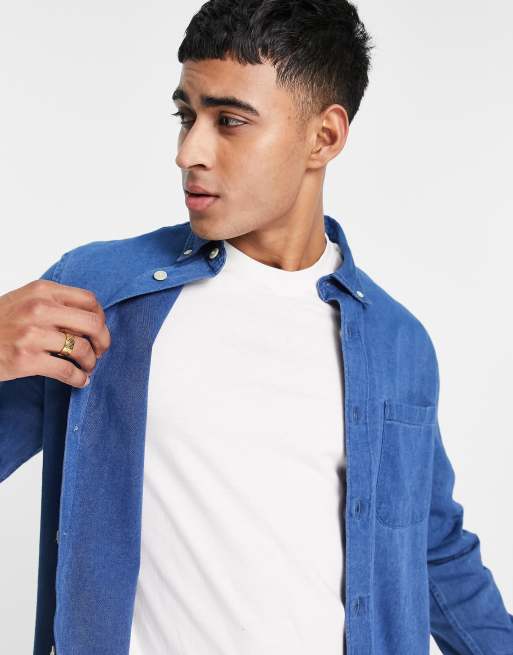 Selected Homme denim shirt in mid blue | ASOS