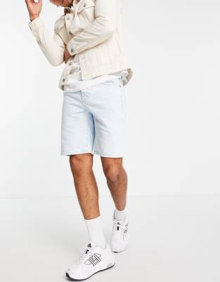 Selected Homme Denim Shorts In Straight Fit Acid Wash Blue In Cotton - Mblue-blues