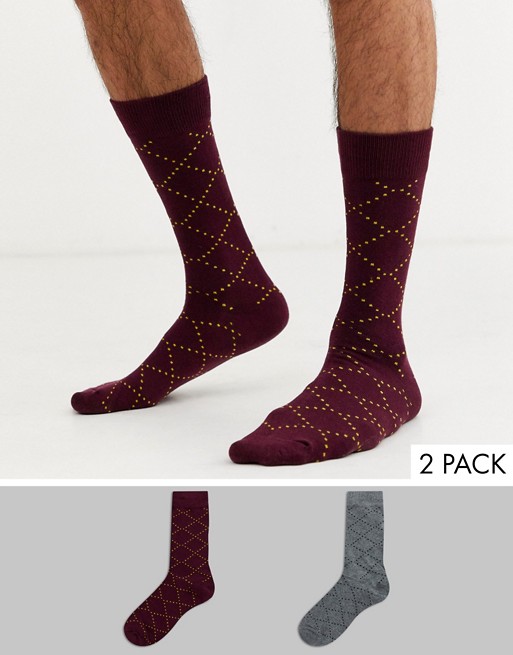 Selected Homme diamond print 2 pack socks in multi