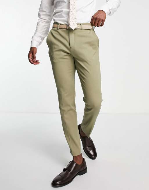 Selected Homme – Dopasowane spodnie garniturowe w kolorze khaki
