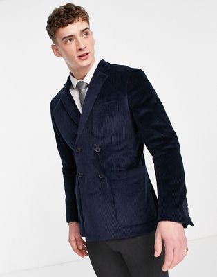 Selected Homme double breasted blazer in navy cord