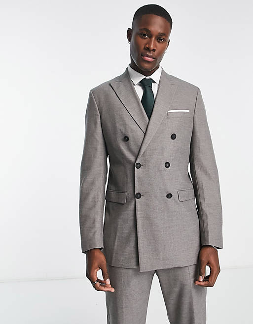 Selected Homme double breasted suit jacket in gray melange