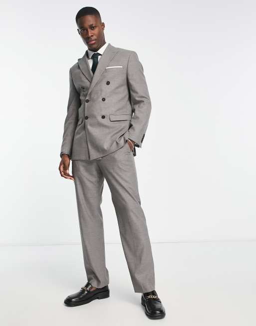 Selected Homme double breasted suit jacket in gray melange