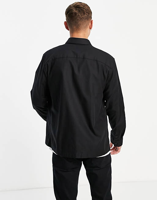 Men Selected Homme double pocket overshirt in black 