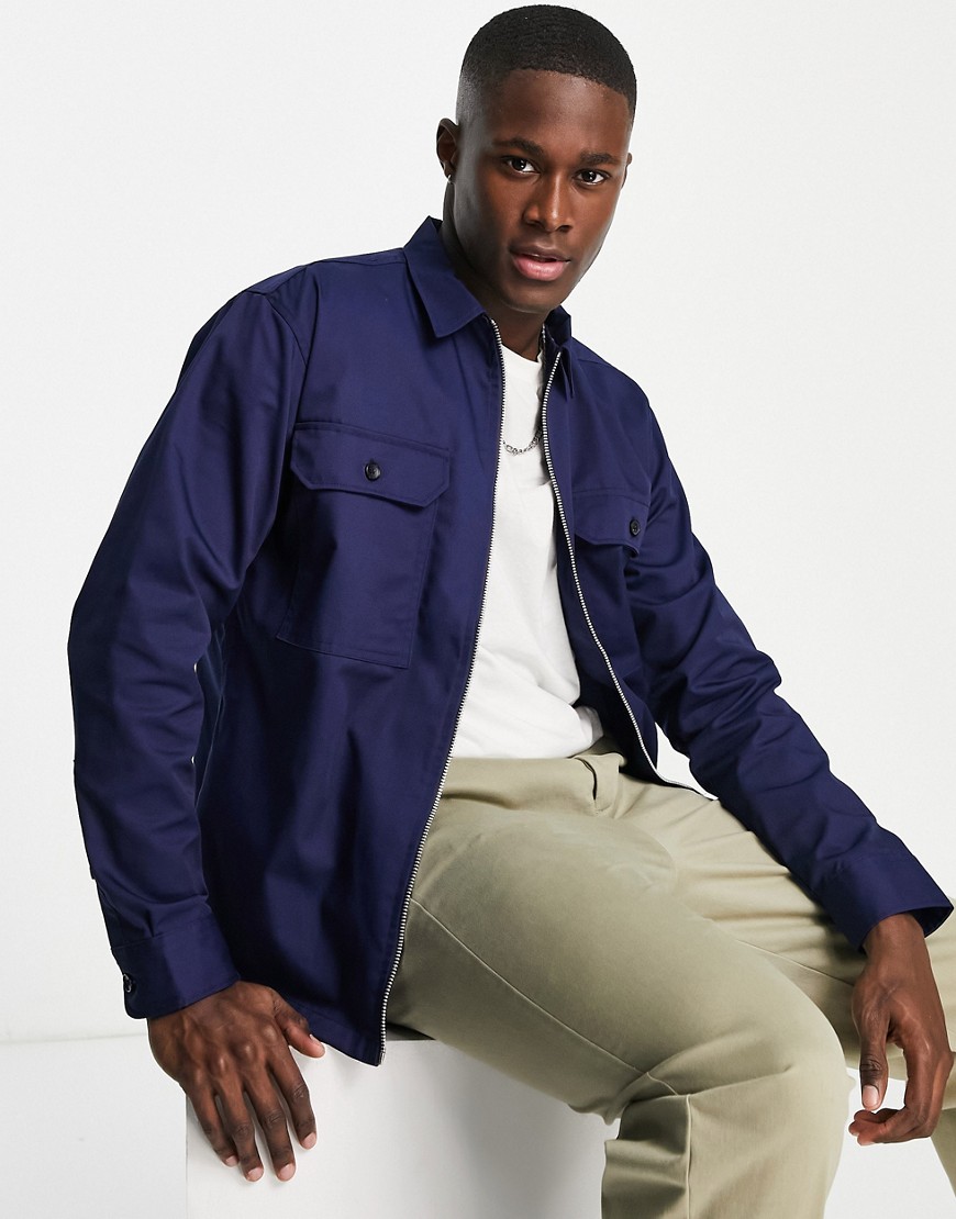 selected homme double pocket overshirt with zip in navy