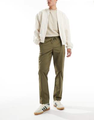 Selected Homme Drawstring Pants In Khaki-green