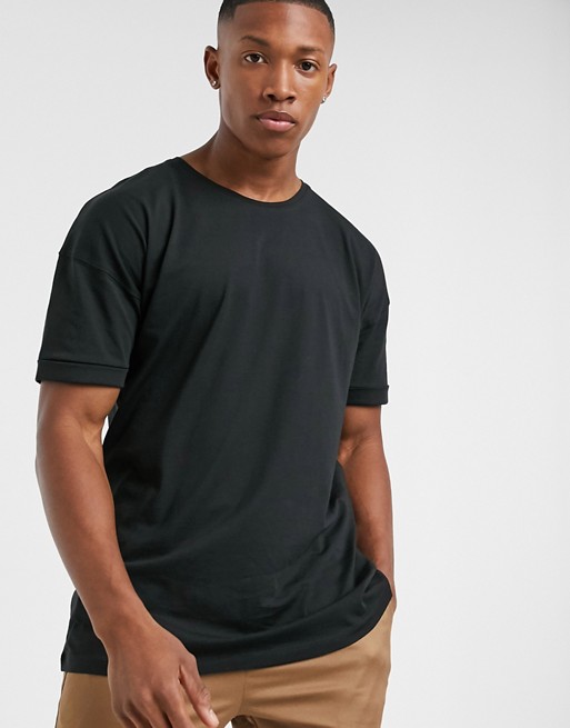 Selected Homme drop shoulder oversized t-shirt in black