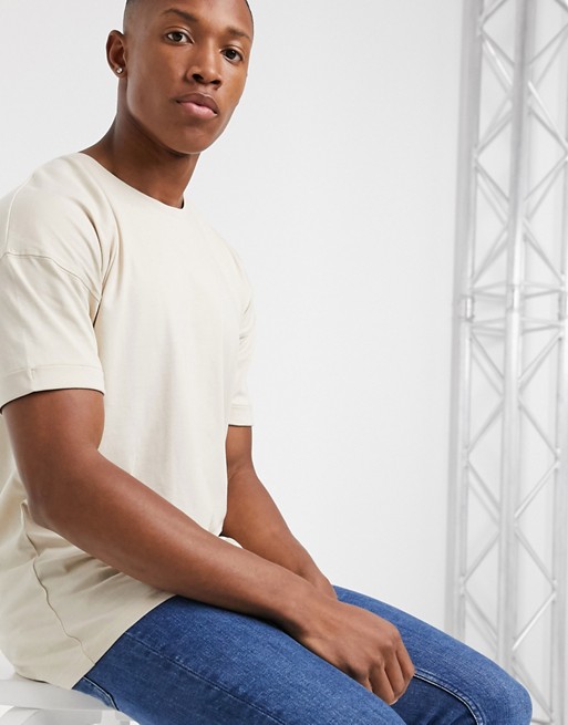 Selected Homme drop shoulder oversized t-shirt in stone