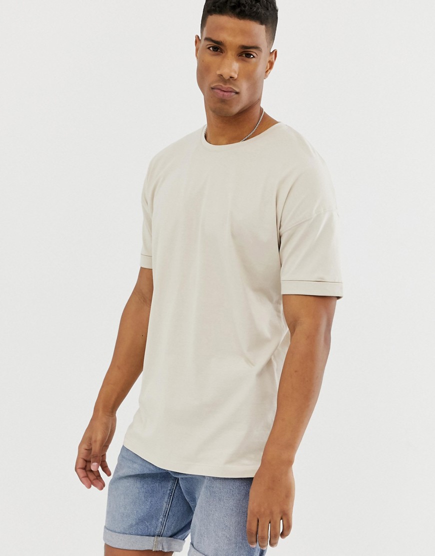 Selected Homme drop shoulder oversized t-shirt-Beige