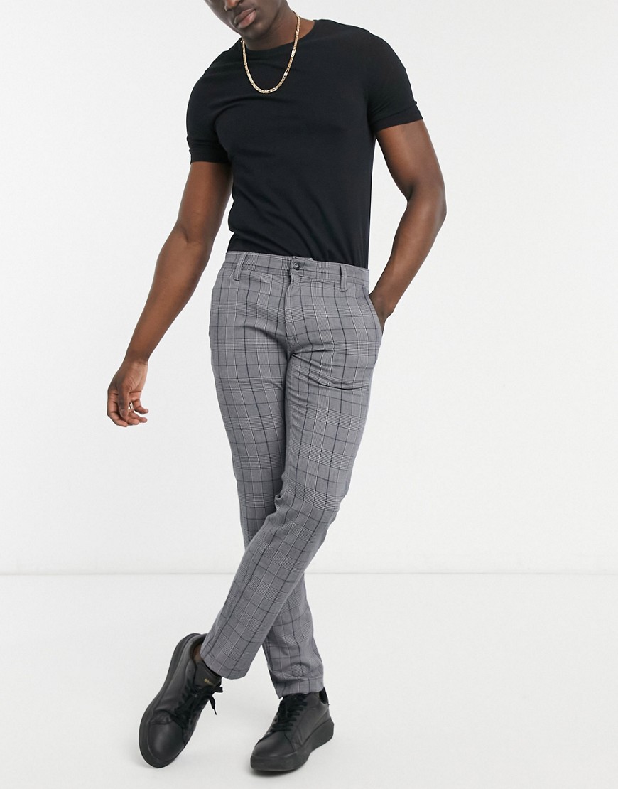 Selected Homme - Elegante bukser i jersey med stretch og grå tern i slim fit