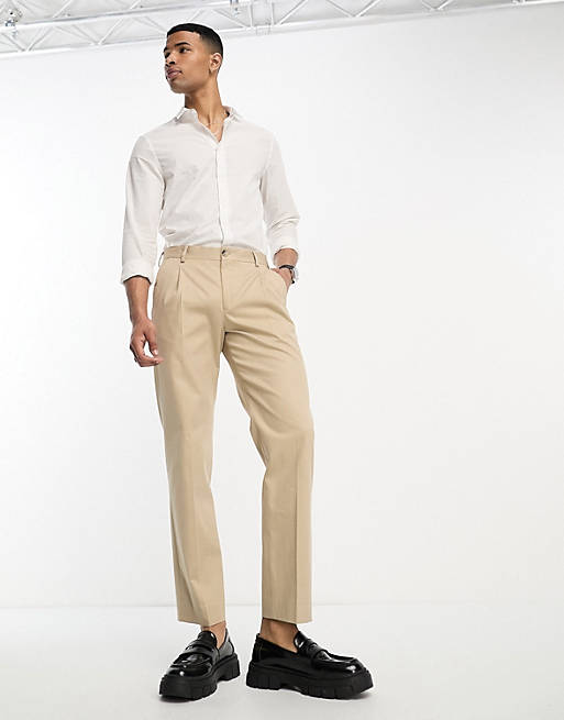 Selected Homme - Elegante bukser med foran i cremehvid i løstsiddende | ASOS