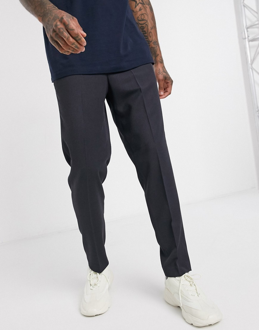 Selected Homme - Elegante smalle bukser i tapered pasform i marineblå twill med elastisk talje