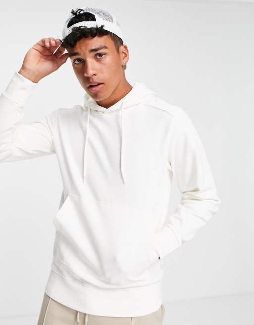 Selected Homme - Felpa con cappuccio in cotone bianca con tasca davanti - WHITE