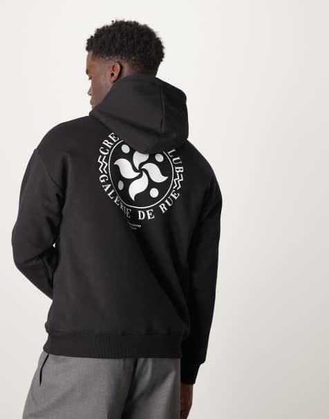 Selected Homme - Felpa con cappuccio oversize nera con stampa circolare sul retro - view 1