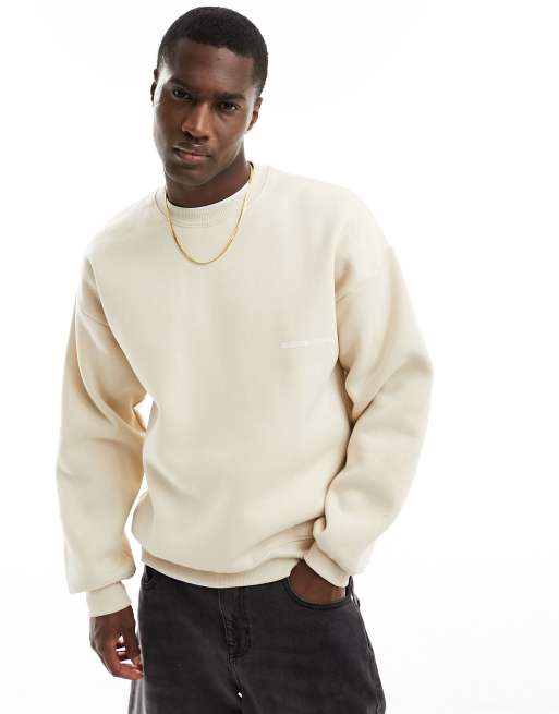 Selected Homme - Felpa girocollo oversize squadrata beige 