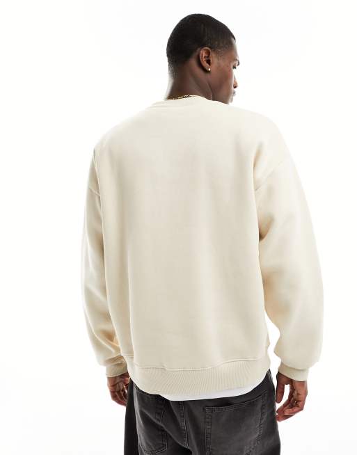Selected Homme - Felpa girocollo oversize squadrata beige , 2 di 4