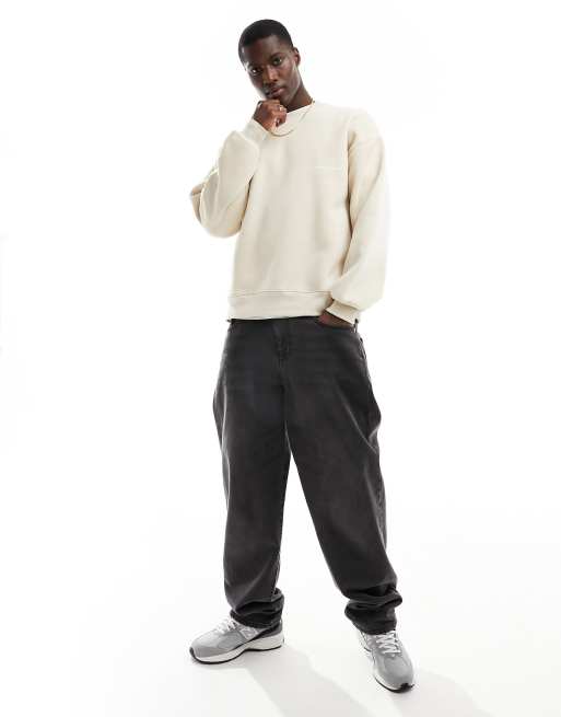 Selected Homme - Felpa girocollo oversize squadrata beige , 3 di 4