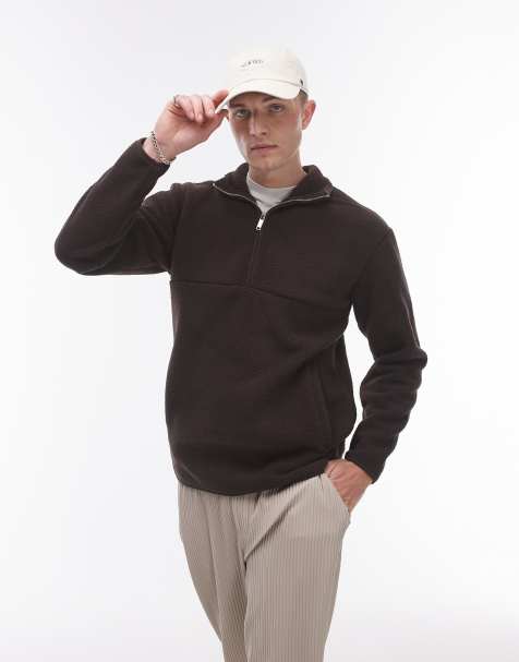 Selected Homme - Felpa marrone in pile borg con zip corta - view 1