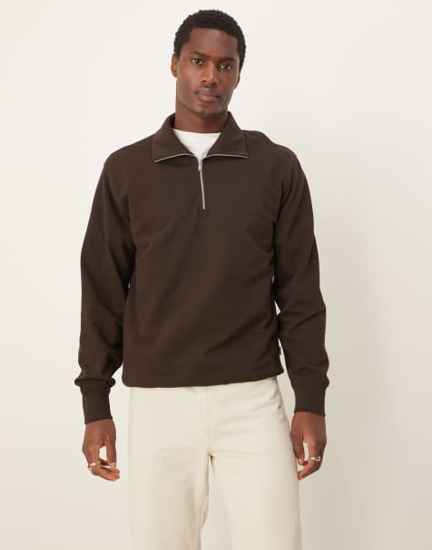 Selected Homme - Felpa oversize marrone con zip corta - view 1
