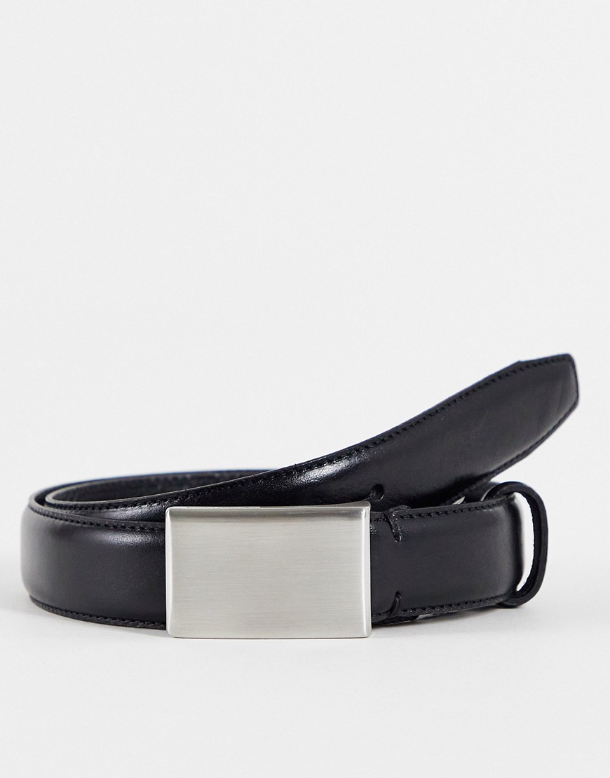 Selected Homme fillip formal plaque leather belt-Black