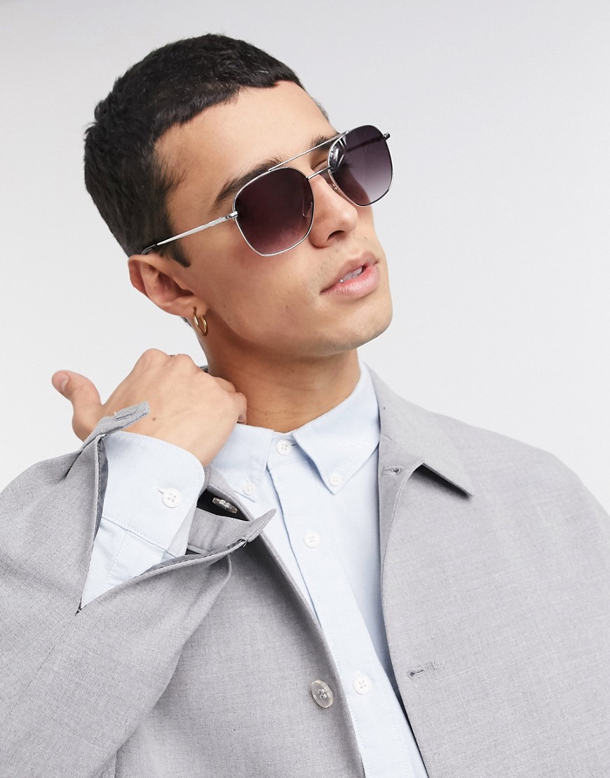 Selected Homme - firkantet solbriller med tværstang-Sølv
